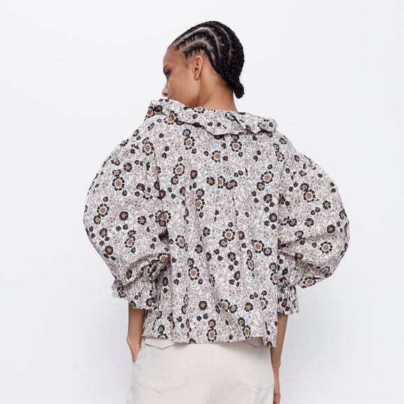 ZARA Brown Ruffled Floral Print Top TRF Size XS - Picture 4 of 8